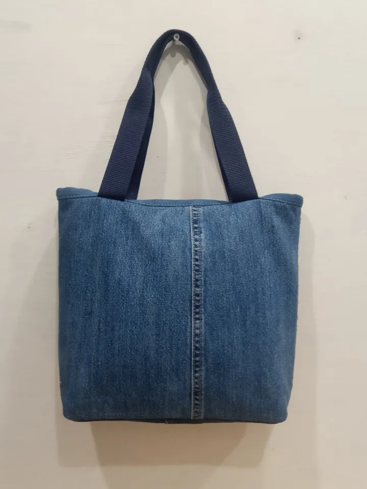 Quilted bag, patchwork bag, handmade bag, small handbag made of cotton and jeans, quilted textile handbag ,tote bag,