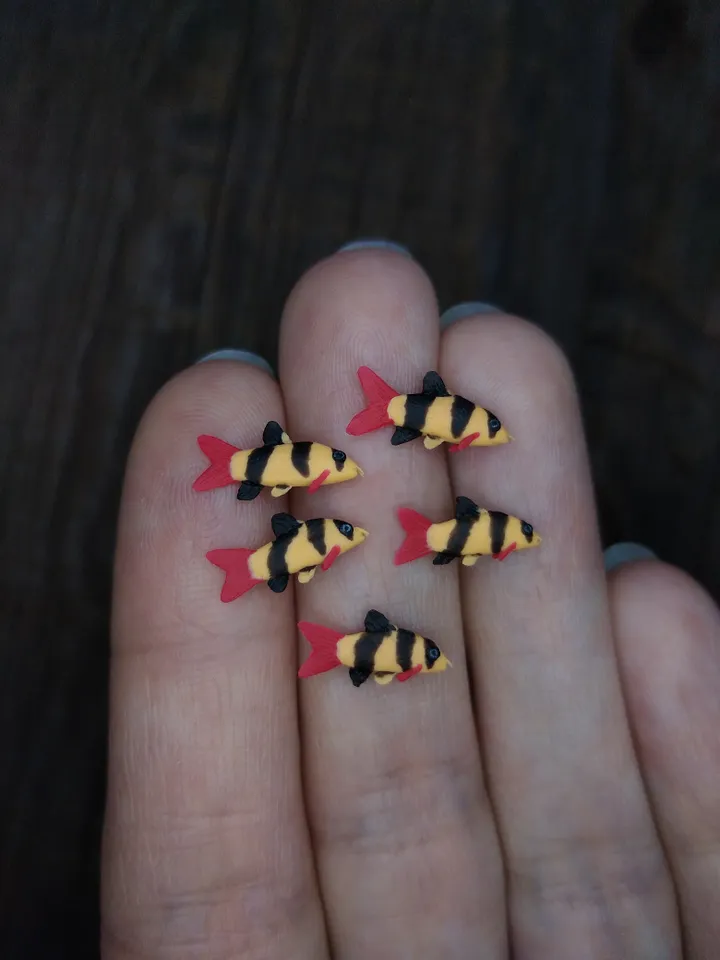 Set of miniature Clown loach fish 10 pcs, tiny fish for diorama, dollhouse or resin art