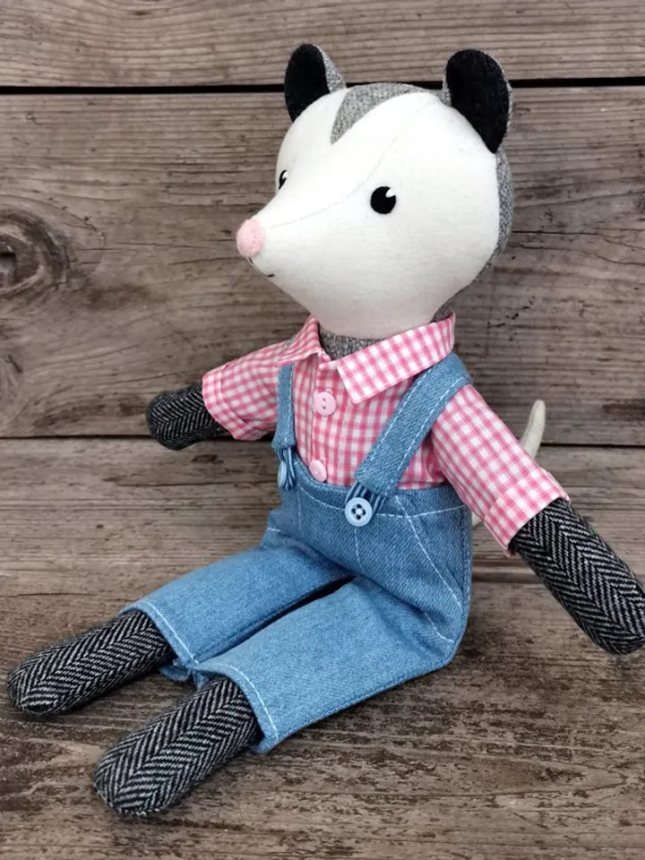 Gray possum boy, handmade plush doll, opossum stuffed toy, possum soft toy