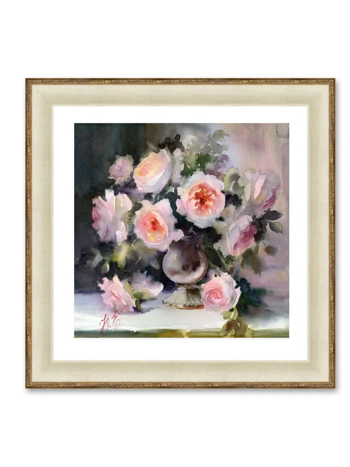 Original painting David Austin roses in watercolor