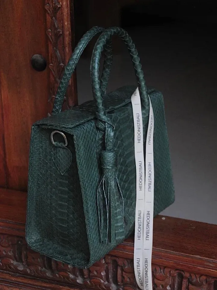 Top handle green classy MORA genuine python skin bag | exotic leather bags | Elegant everyday women purse | snakeskin bag| designer bag