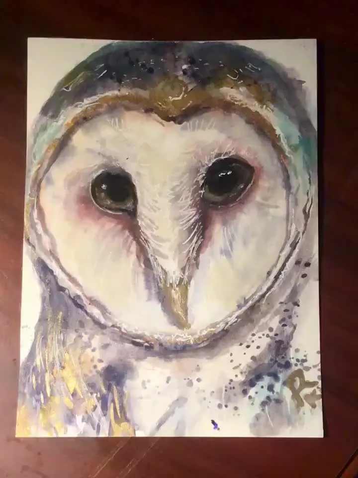 Barn Owl original watercolor painting ,animals watercolor painting  small painting gift,ACEO painting,barn owl wall art.