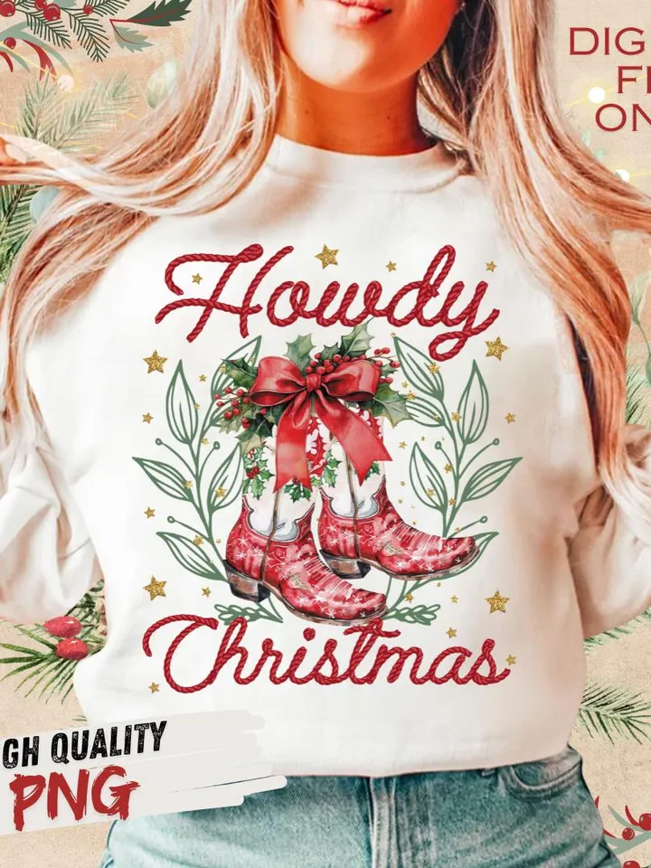 Howdy Christmas Png, Western Christmas Png, Coquette Christmas Png, Holiday Png, Cowgirl Christmas Png, Aesthetic png, Retro Christmas Png