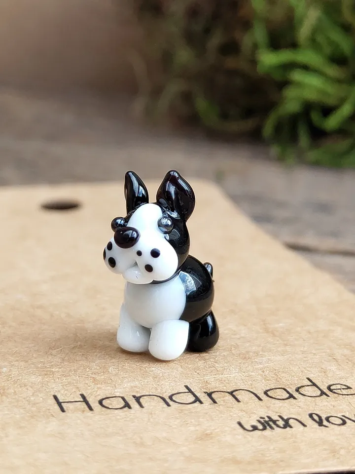 GLASS FIGURINES Boston terrier figurine Terrier GIFT Dog ornament Dog art Glass Dog decor Glass terrier art Miniature animals Tiny french
