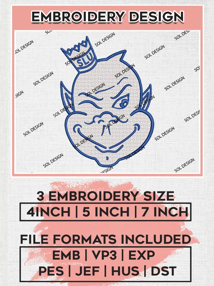 NCAA Saint Louis Billikens Team Head Mascot Logo Embroidery Design Files, NCAA Saint Louis Billikens Machine Embroidery, NCAA Teams, 3 sizes, NCAA Machine embroidery designs, Digital Download