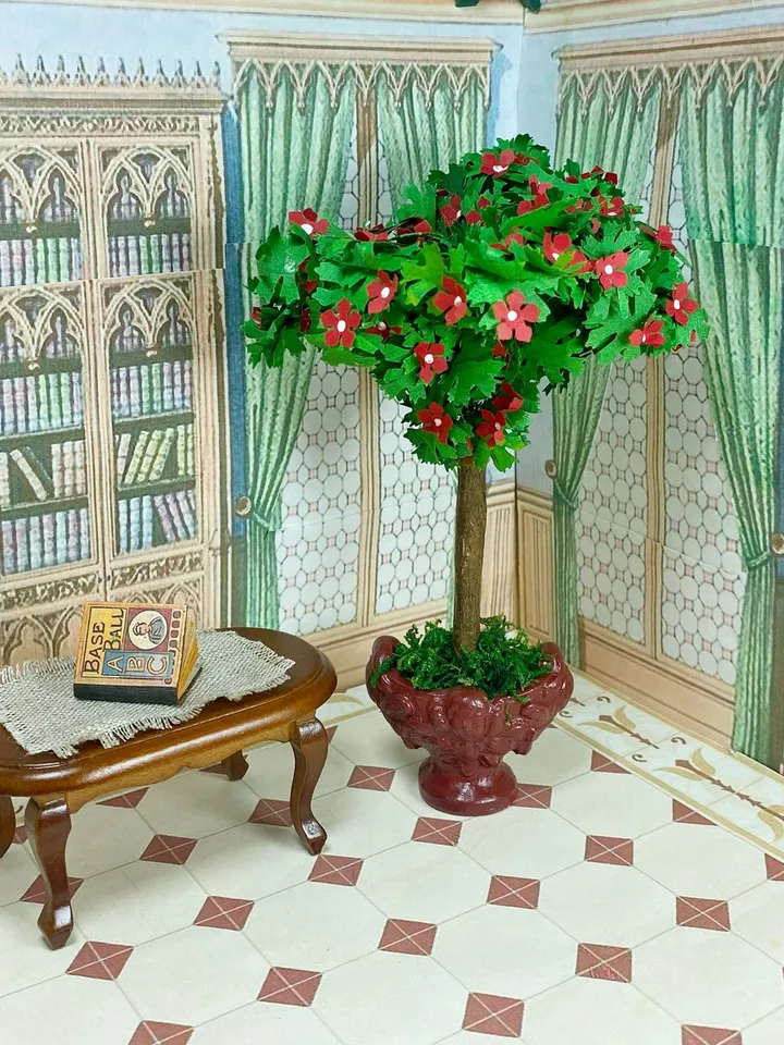 Tree in a floor planter for a dollhouse in a scale of 1:12. Miniature dollhouse. Handmade. Plant for a doll.