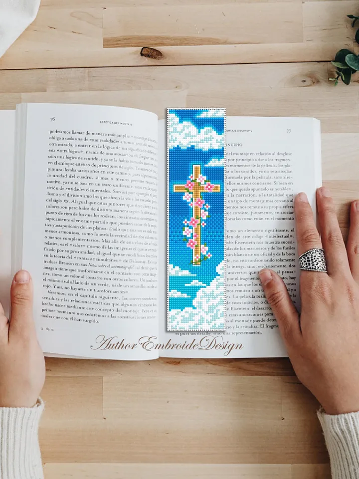 Christian bookmark cross stitch pattern PDF download Holy cross with flowers cross stitch chart, Bible bookmark pattern digital PDF #B444