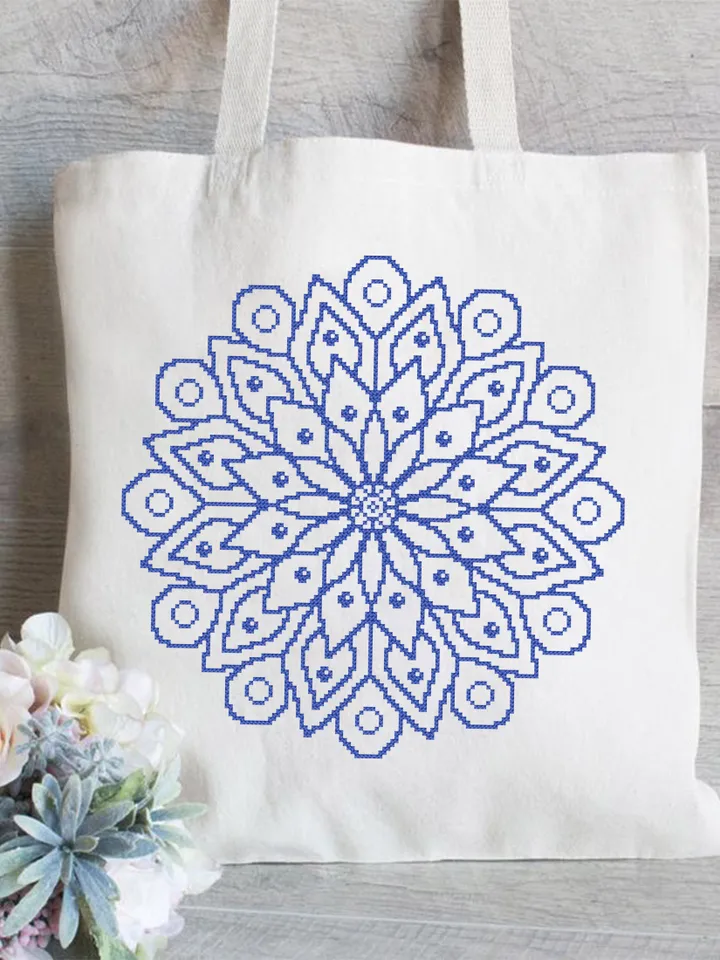 Easy mandala cross stitch pattern download PDF Flower mandala digital Monochrome cross stitch Floral ornament xstitch chart Home decor #M71