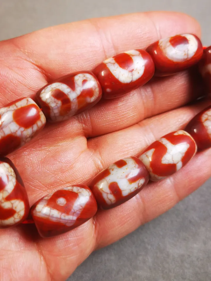 Gandhanra Old Tibetan Dzi Bead Bracelet, Fire Agate Beads Bracelet,Mixed Swastika,Vase,Lotus,Tiger Tooth,and Phum Dzi Beads