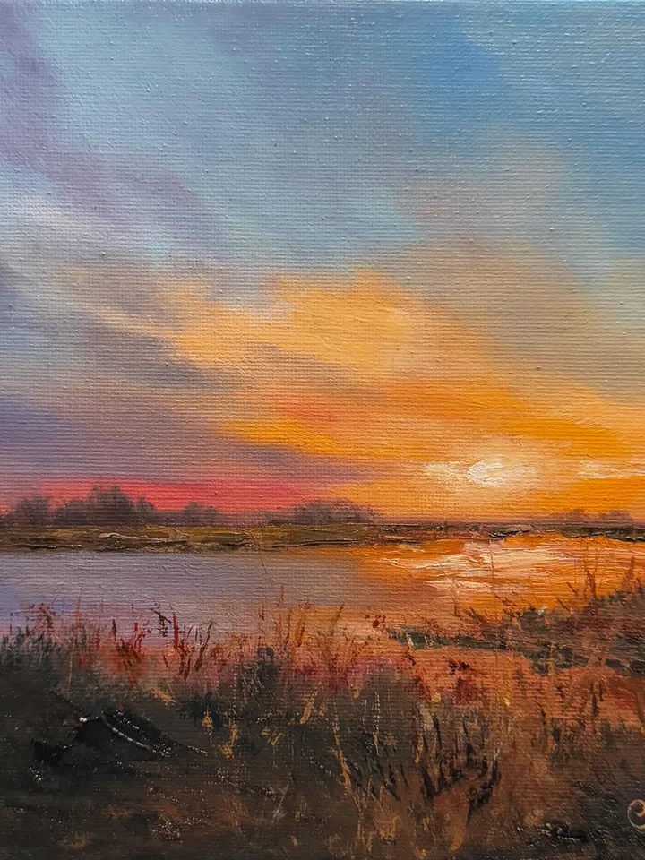 Sunset Oil Painting Original Art Sunset Landscape Painting