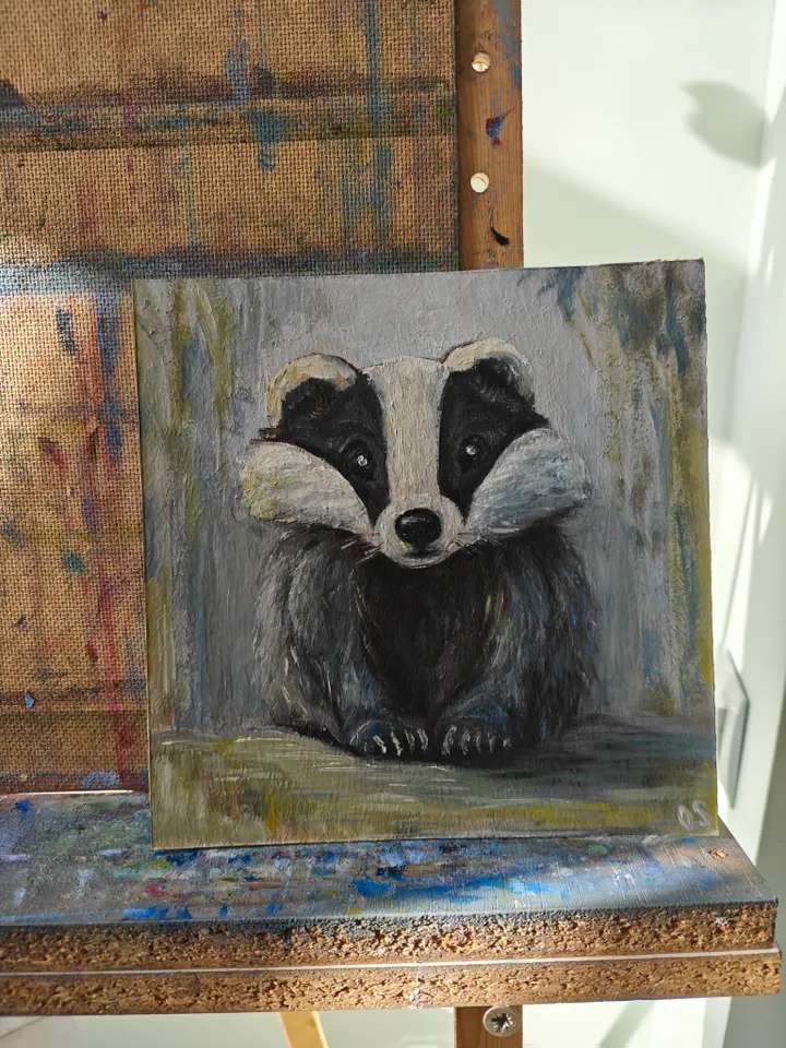 Badger Original Painting Cute Badger Original Art Animal Artwork Badger Funny Oil Painting Cute Badger Wall Decor Art 8 x 8 inches by OlgaSokolovaArt