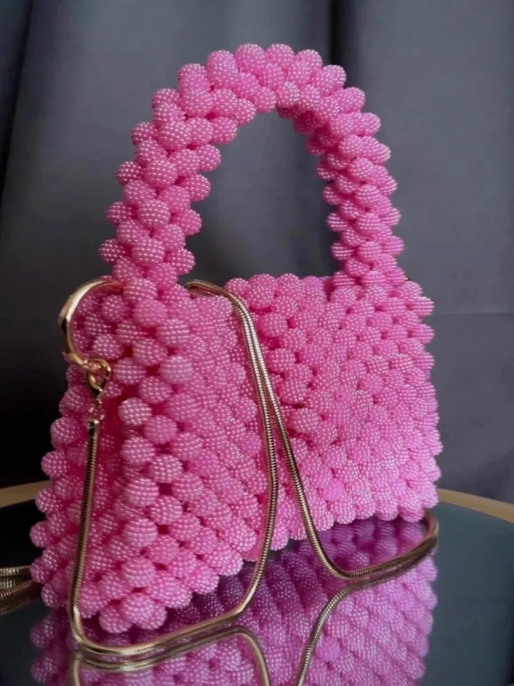 Beaded bag weave pattern PDF and video tutorial, small crystal handbag, bridesmaid purse, woven crossbody, top handle, mini tote pouch