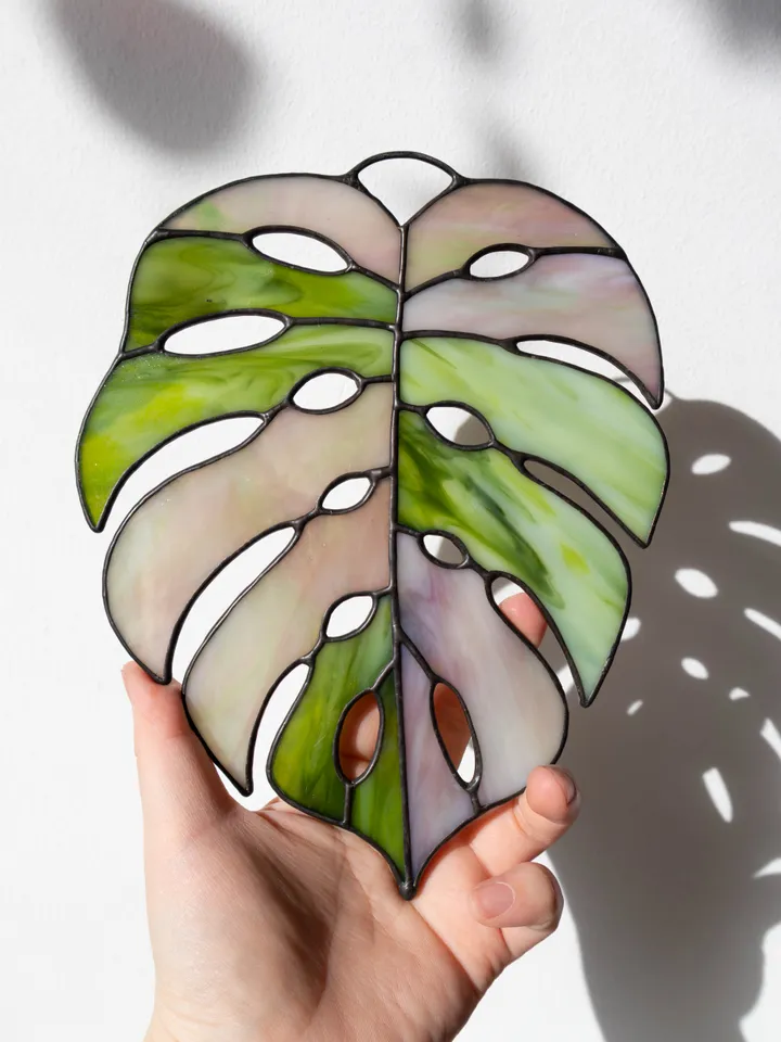 Stained glass monstera, Floral home decor, Plant lover gift