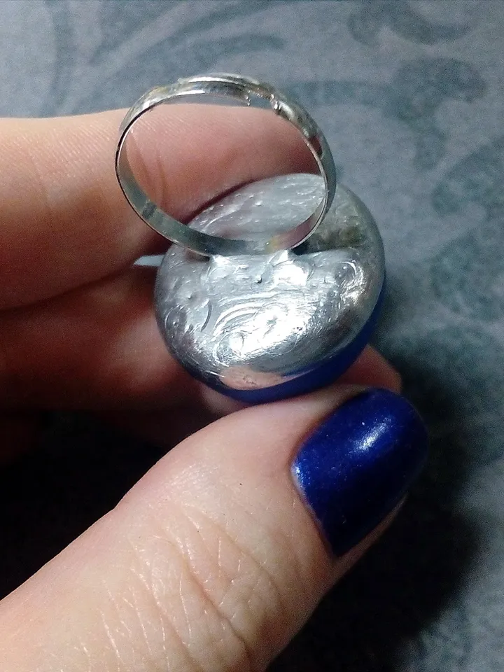 Blue moon clay ring, face moon Goddess ring, Halloween witchy ring,  Samhein bijouterie