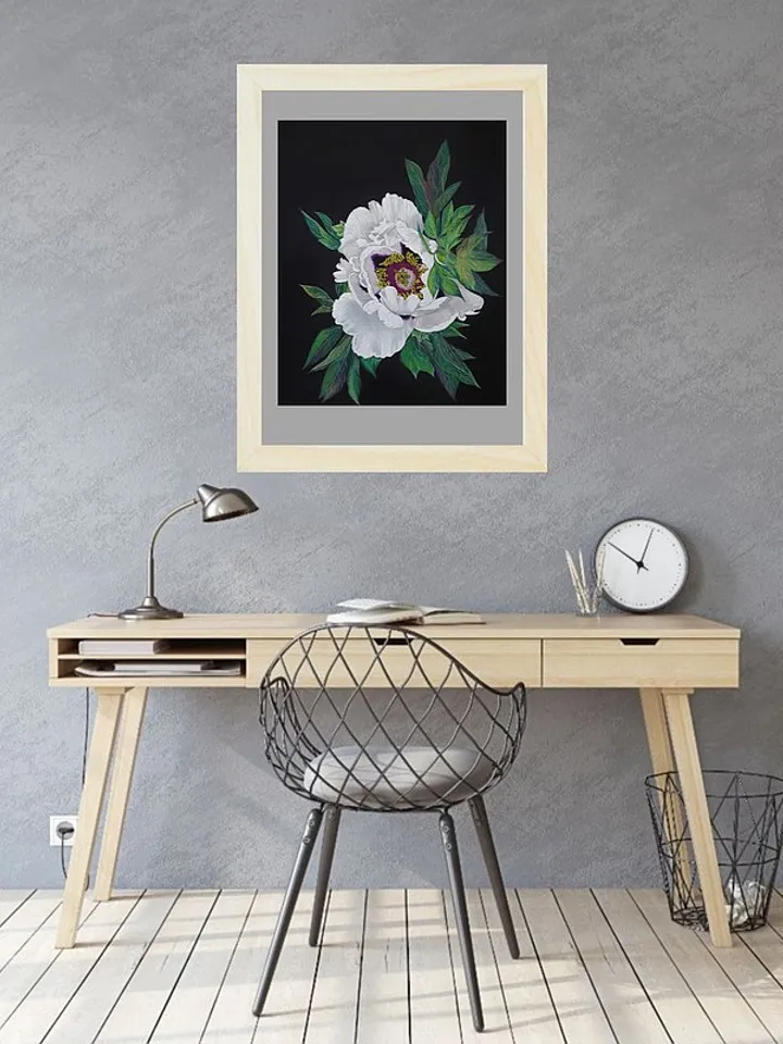White Peony Painting Flower Original Art Floral Wall Art Soft Pastel Painting