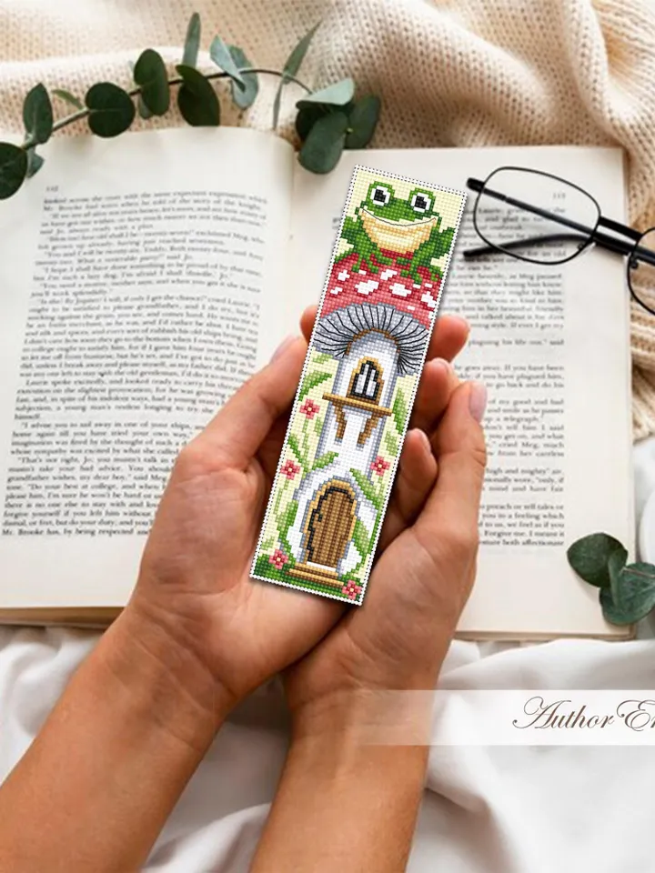 Mushroom bookmark cross stitch pattern PDF download Mushroom cross stitch chart, Funny bookmark pattern digital PDF, Frog cross stitch #B473