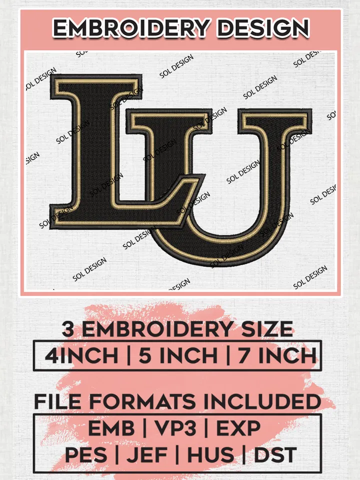 NCAA Lindenwood Lions Team Letter Logo Embroidery Design Files, NCAA Lindenwood Lions Machine Embroidery, NCAA Teams, 3 sizes, NCAA Machine embroidery designs, Digital Download