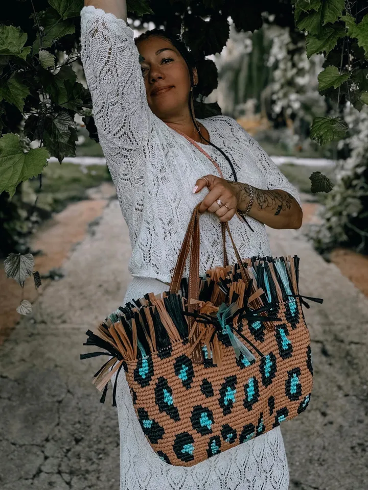 Crochet pattern leopard tote bag PDF digital instant download and video tutorial, animal print bag, summer tote, woman bag, top handle