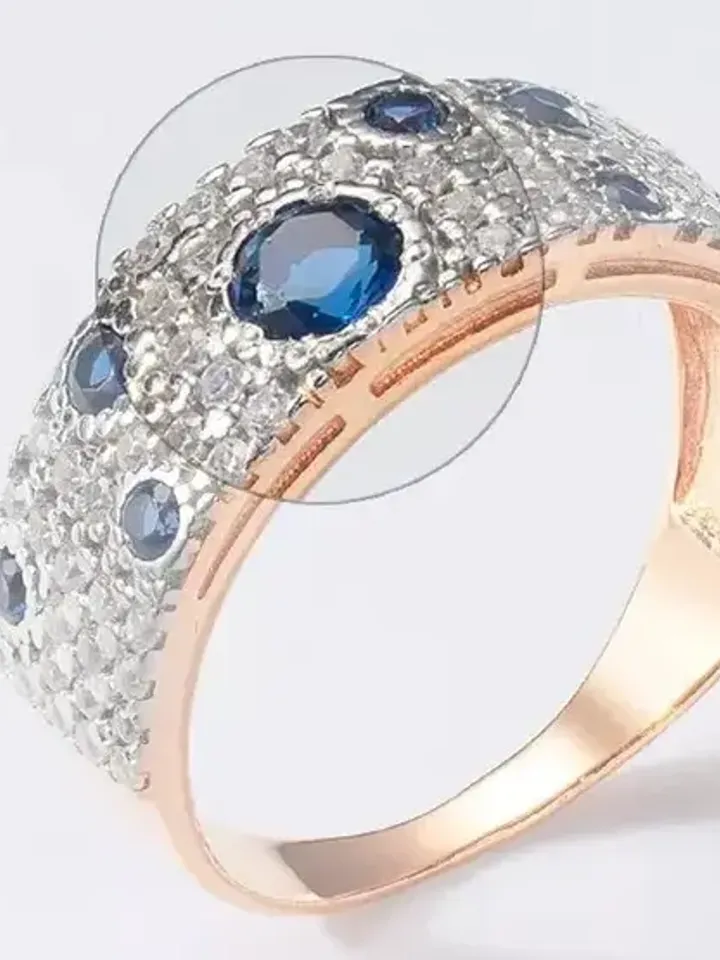 Women's ring silver 925, gold plated with cubic zirconia and sapphire