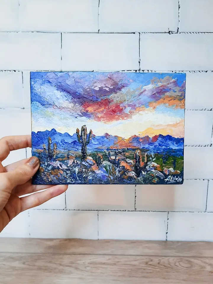 Saguaro cactus art Original acrylic painting Arizona desert painting