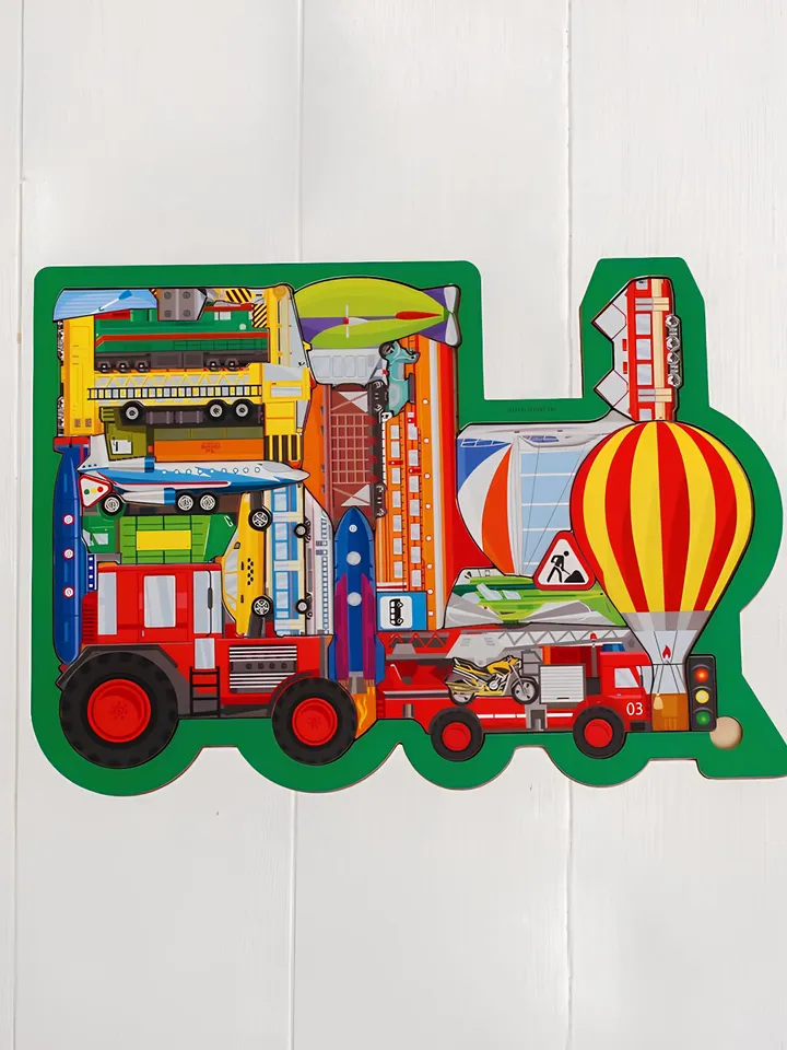 Puzzle board train - transport, Wooden Montessori Toddler Toys Age 3 4 5 year