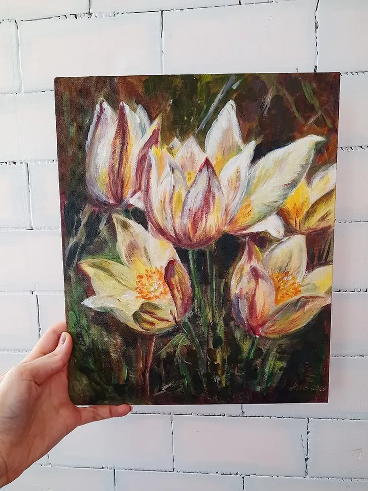 Crocus flower painting Original acrylic painting Floral landscape painting