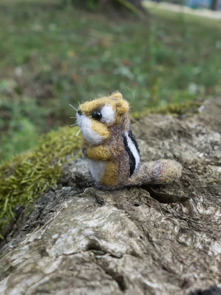Peanut the chipmunk, miniature needle felted animal, ready to ship from the USA
