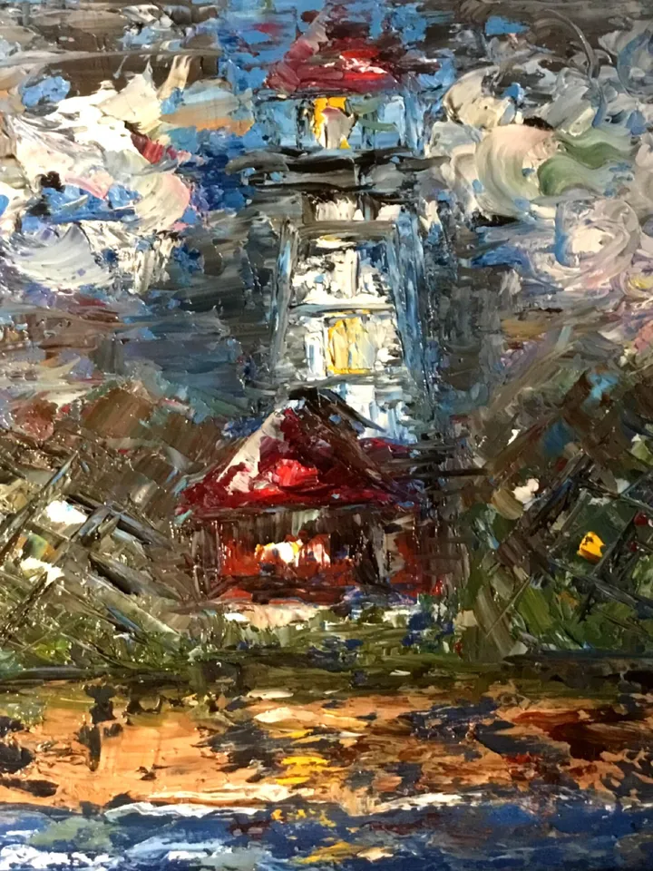 Lighthouse painting,original oil painting on canvas board,landscape wall art.