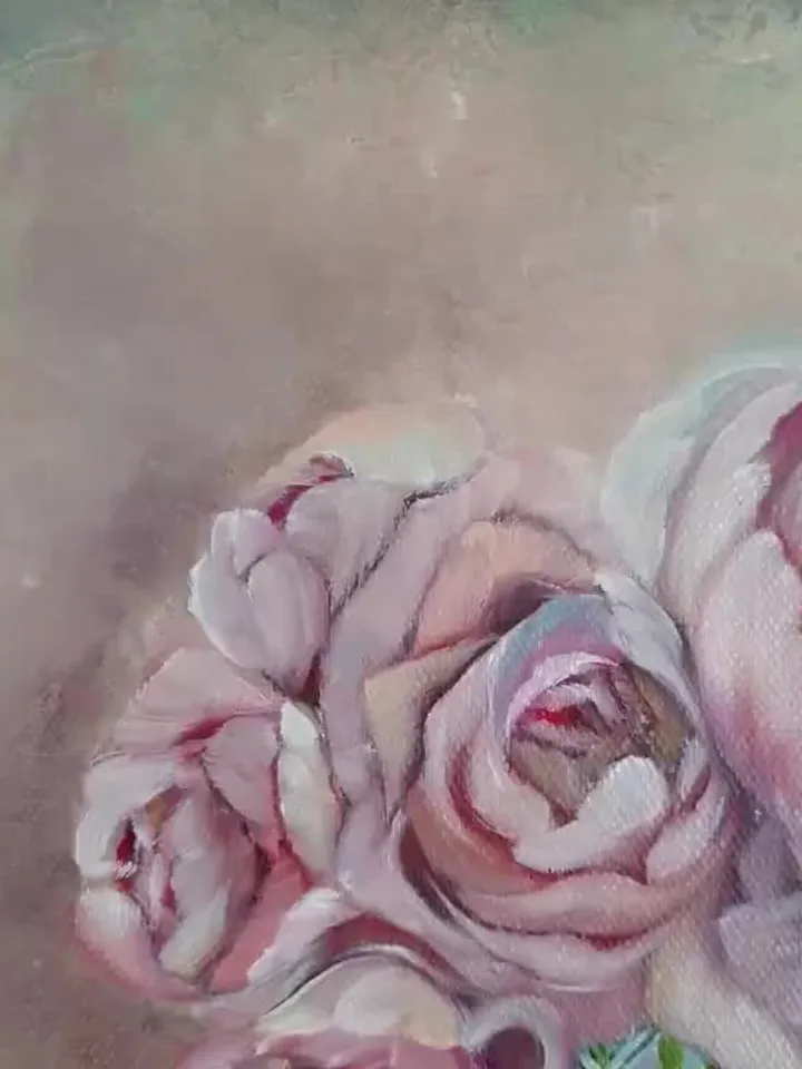 Rose Painting Pearl Original Art Floral Wall Art Flower Oil Painting Canvas Art