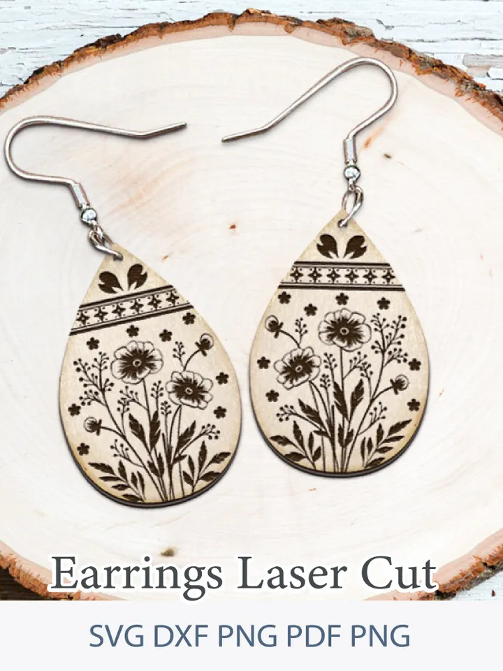 Flower Earrings Laser Cut. Boho Earrings Laser Cut.