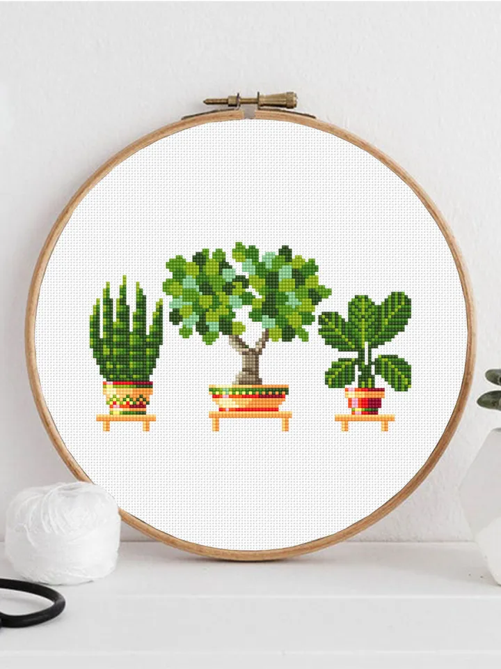 Home plants cross stitch pattern download PDF Garden embroidery PDF, Potted plants cross stitch, Small beginner stitch, DIY Home decor #P19