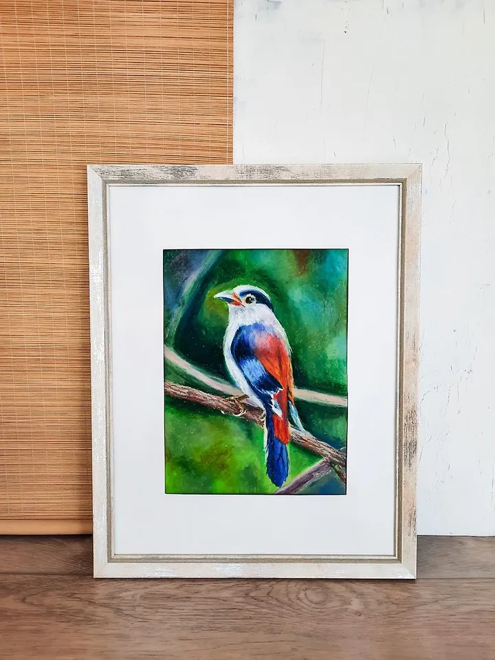 Bird painting Animal painting Original painting Oil pastel painting Wall art