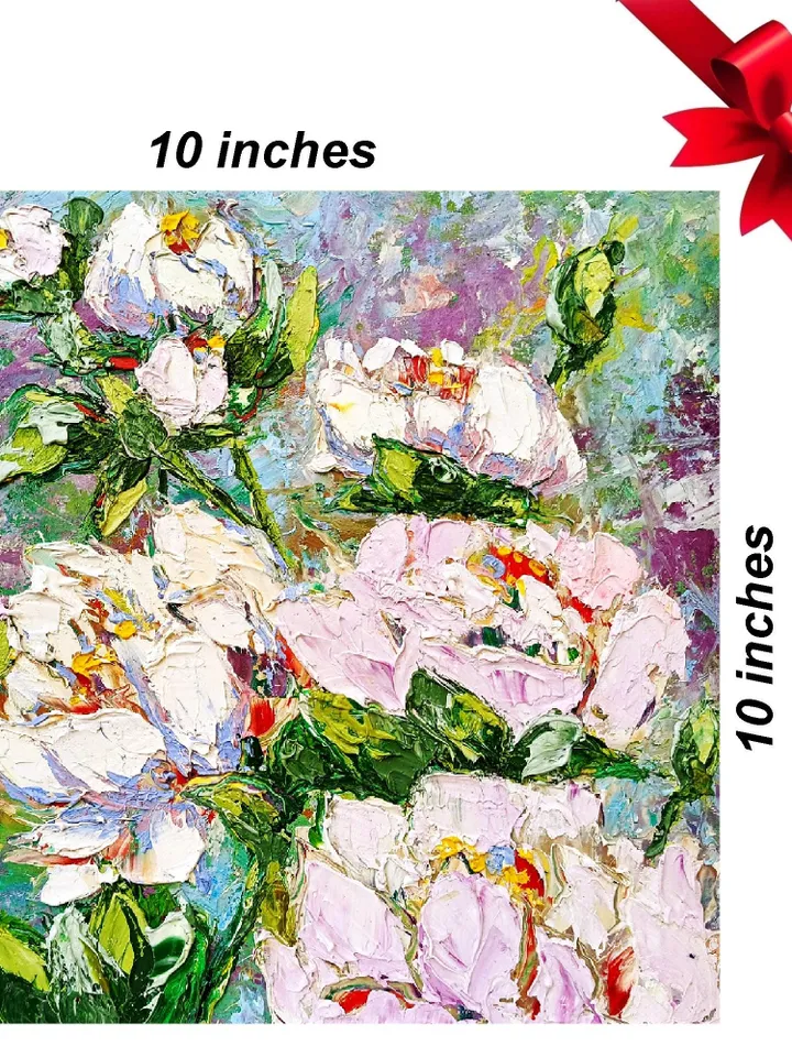 Peonies Oil Painting Flowers Art Impasto Floral Original Artwork Still Life 10x10 Wall Art Gifts by ArtProkopaloSv