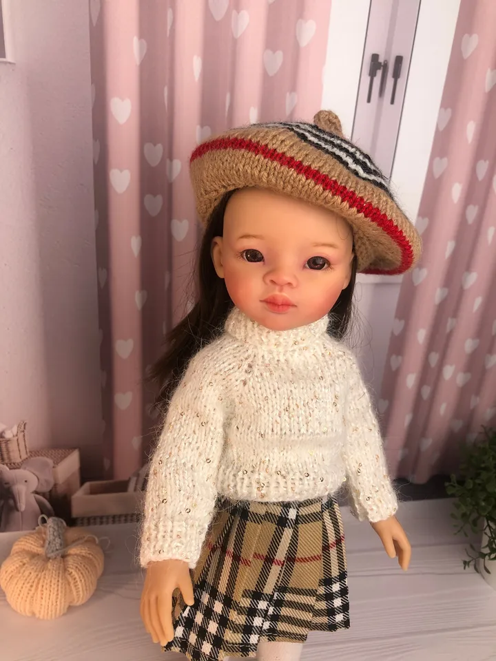 Paola Reina Doll 5 ITEMS Set: Exclusive Handmade Outfit - Beret, Skirt, Sweater, Tights, Shoes