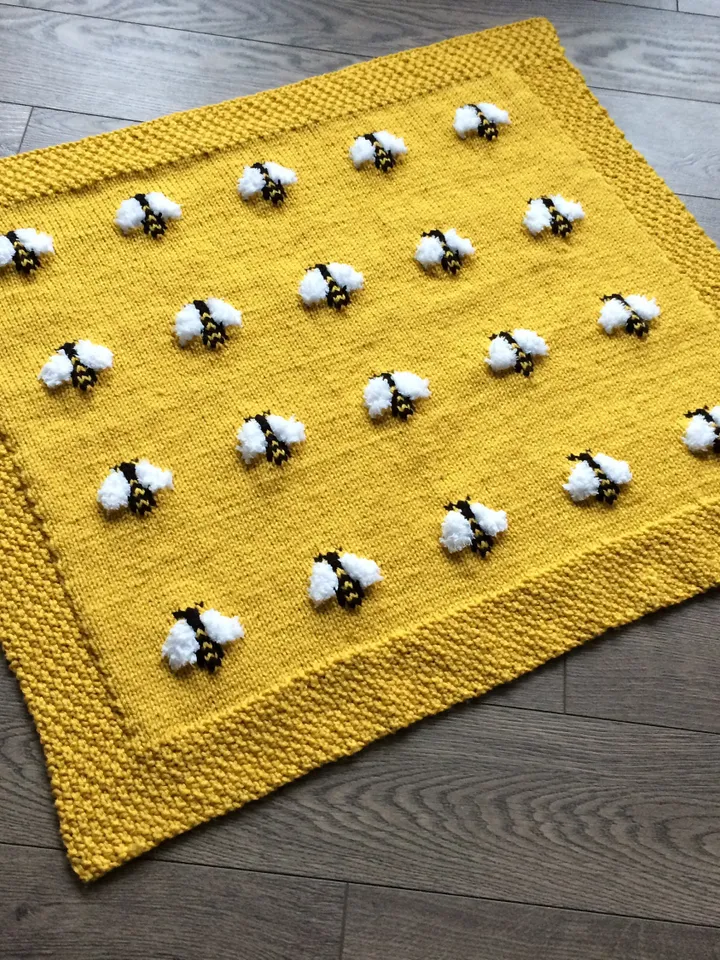 KNIT KIT - Fuzzy Bee Baby Blanket, DIY Knit Baby Blanket, Baby Gift, 1 Size