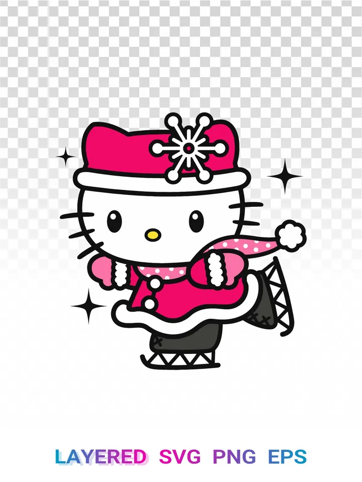 ⛸️ Hello Kitty Christmas PNG, Winter Ice Skating SVG Clipart