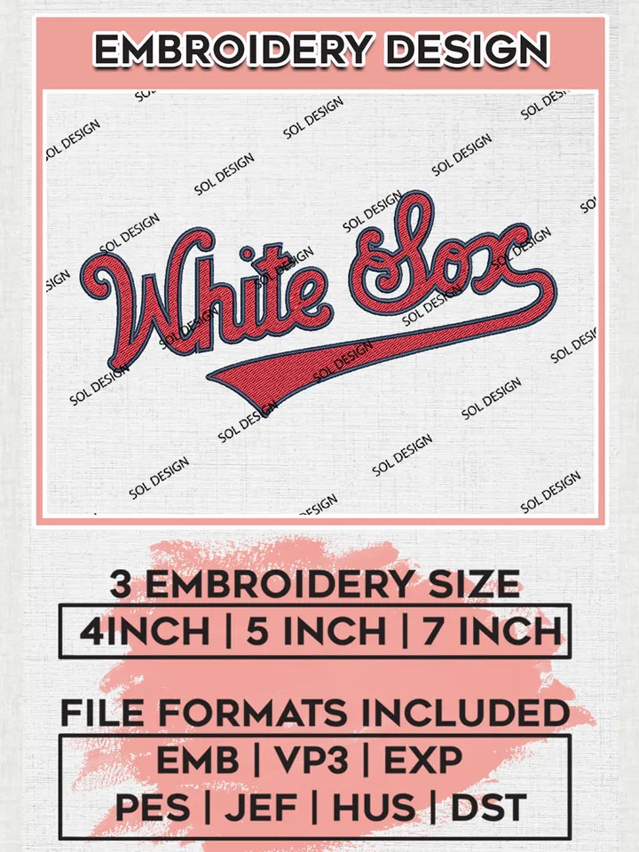 White Sox MLB Team Logo Embroidery Design Files, MLB Chicago White Sox Team Embroidery, NCAA Teams, 3 sizes, Machine embroidery designs, Digital Download