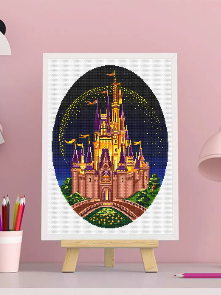 Cinderella castle set cross stitch pattern download PDF Magic Kingdom cross stitch Day and night pattern, Castle princess embroidery PDF #C6