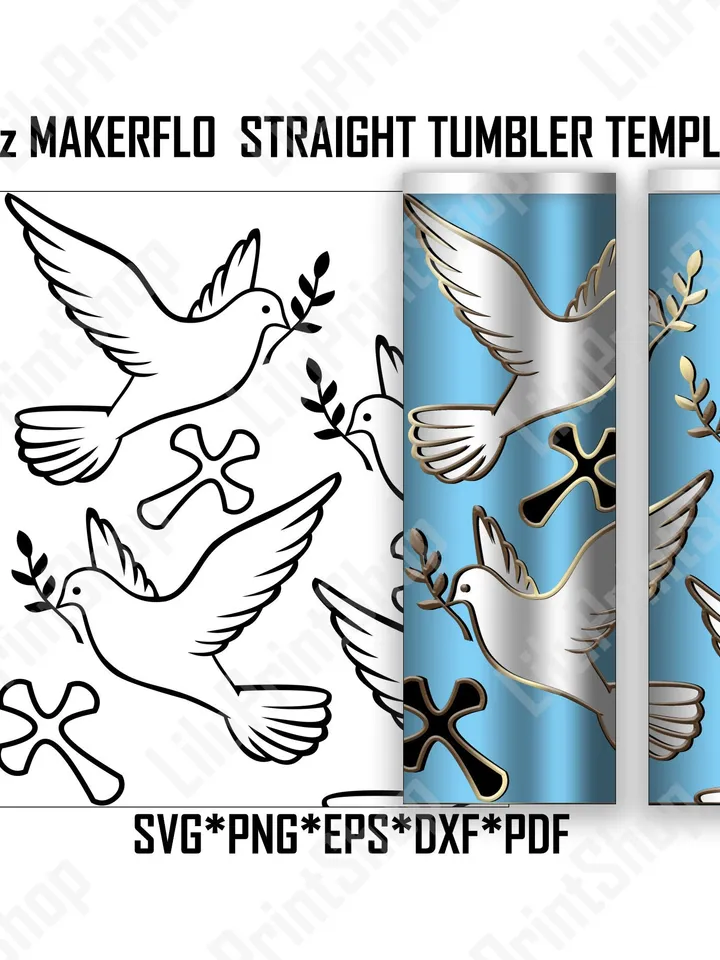 Easter tumbler template svg for 20oz skinny Makerflo , Burst tumbler template with Dove & cross Straight Christian tumbler SVG