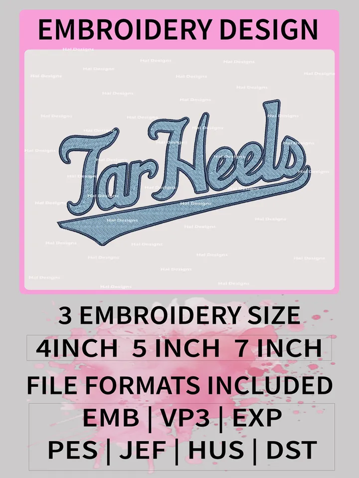 NCAA North Carolina Tar Heels Embroidery File, 3 Sizes, 6 Formats, NCAA Machine Embroidery Design, NCAA Logo, NCAA Teams