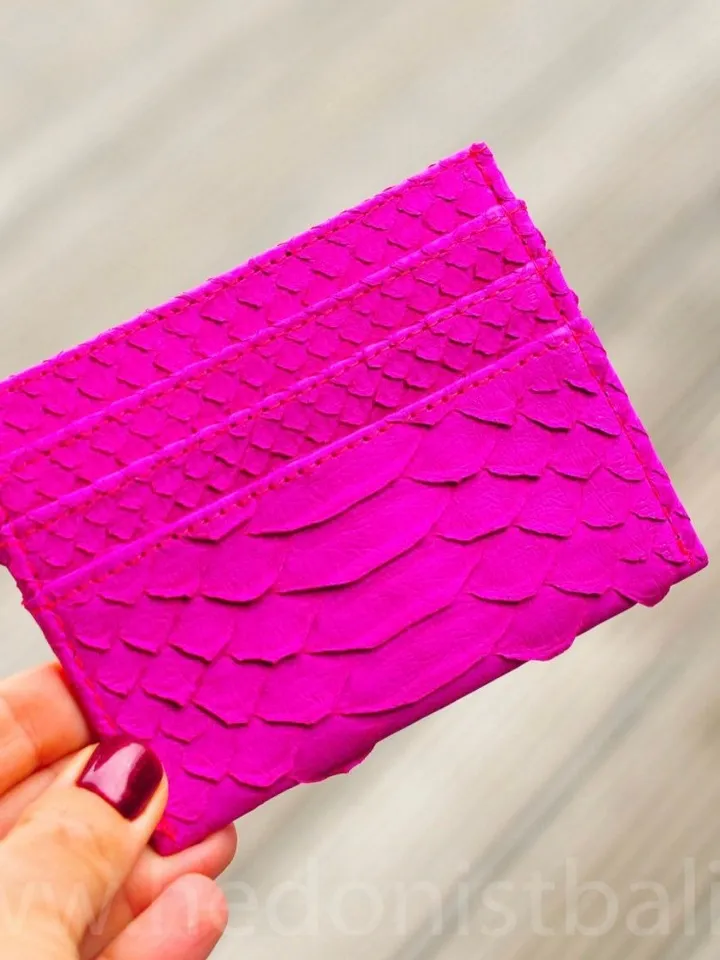 Genuine python skin creditcards holder/business cads holder bright fuchsia | wallet small |gift idea exotic python skin leather card holder