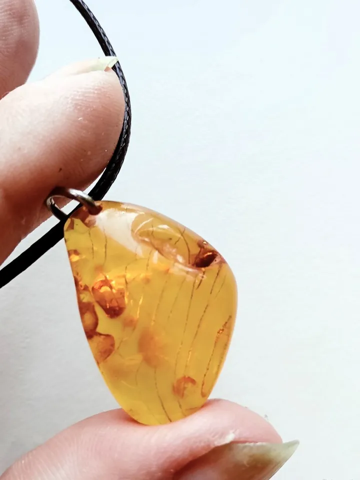 Amber Amulet pendant "Drop" small natural stone necklace yellow Baltic amber jewelry for women and men