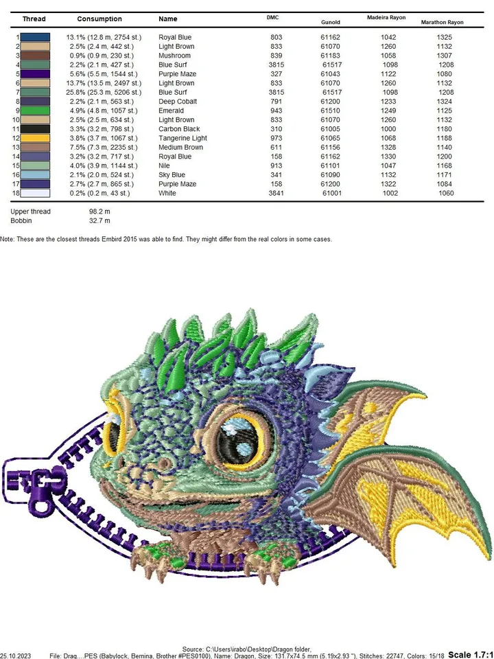 Dragon machine embroidery design baby dragon embroidery pattern