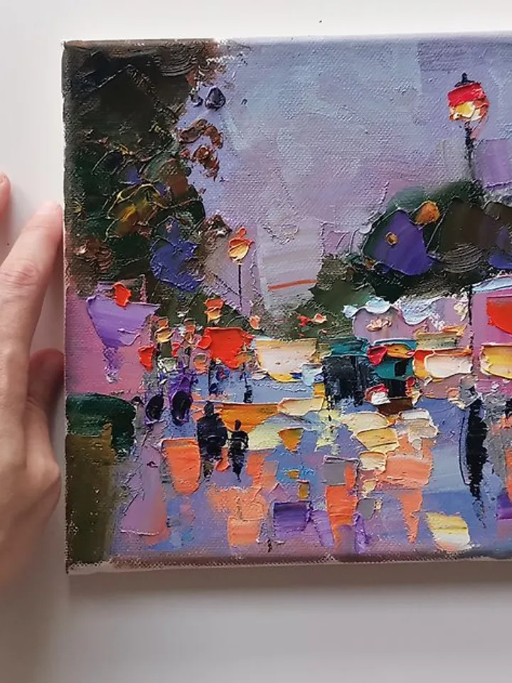 Night Sity Painting Original Art London Impasto Oil Painting Sityscape