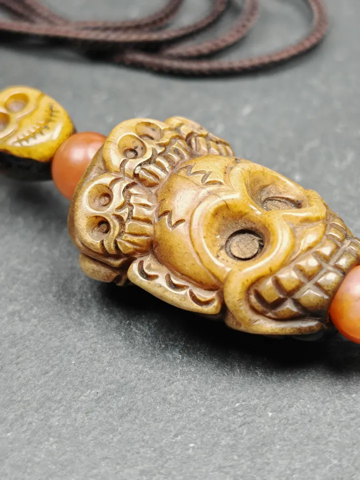 Unique Citipati Skull Protective Charm,Gandhanra Vintage Tibetan Amulet,Spiritual Necklaces,Made of Deer Antlers and Kapala