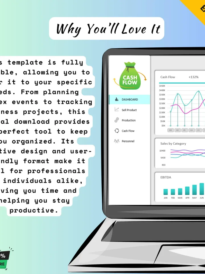 Dashboard for Cash Flow Analysis Report Excel Template, Editable Financial Planning & Cash Management Spreadsheet