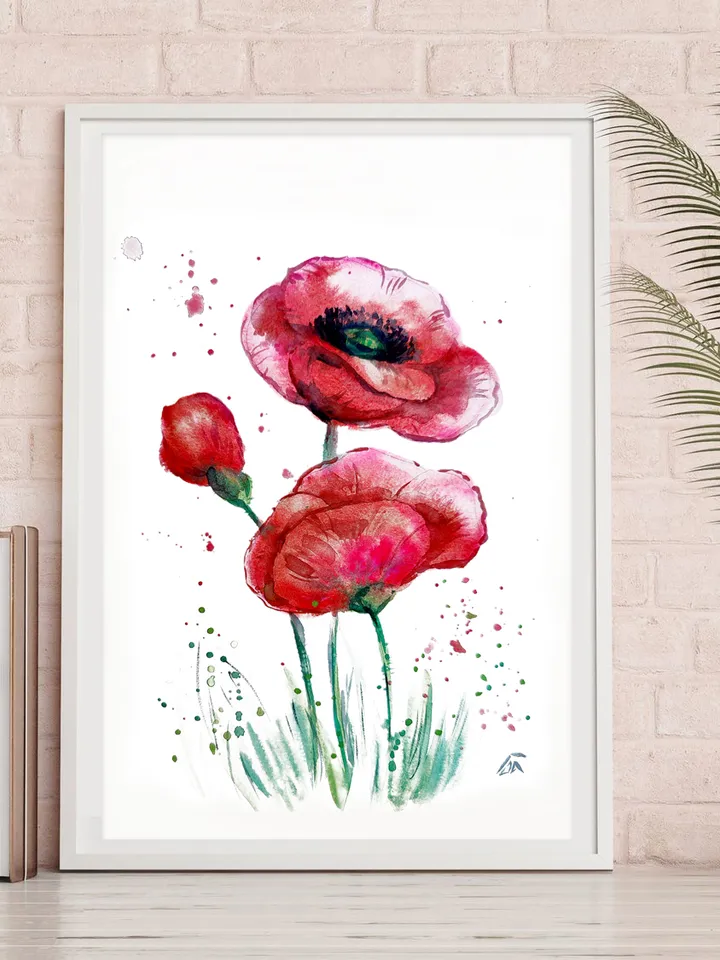 Poppies Watercolor Printable Files Digital Download Jpeg Art Wall Print