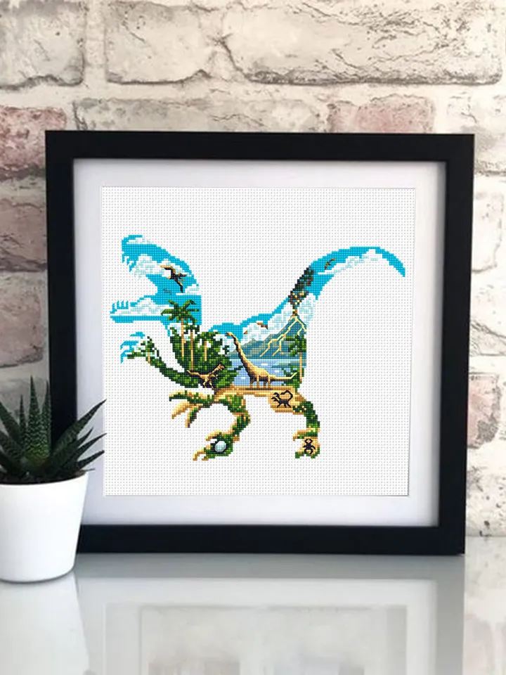 Dinosaur cross stitch pattern download PDF Ancient animal cross stitch chart Dinosaur world cross stitch, Dinosaur silhouette embroidery #D7