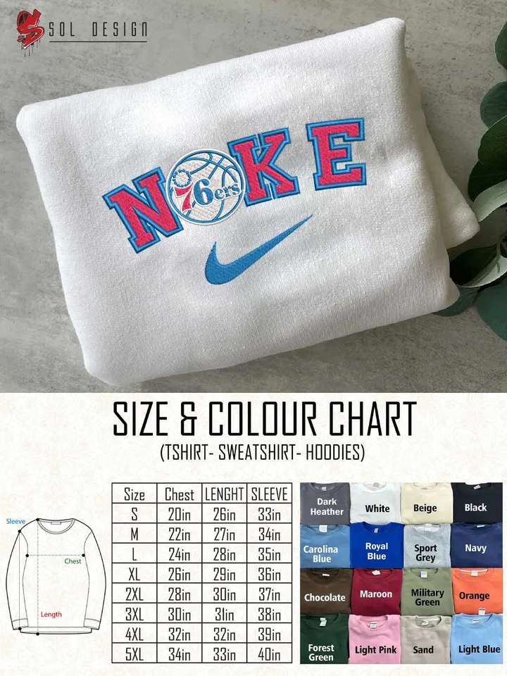 Ni.kee Philadelphia 76ers Embroidered Sweatshirt, NBA 76ers Basketball Team Embroidered T Shirt, NBA Team Embroidered Sweater, NBA Philadelphia 76ers Shirt, Basketball Team Embroidered Hoodie