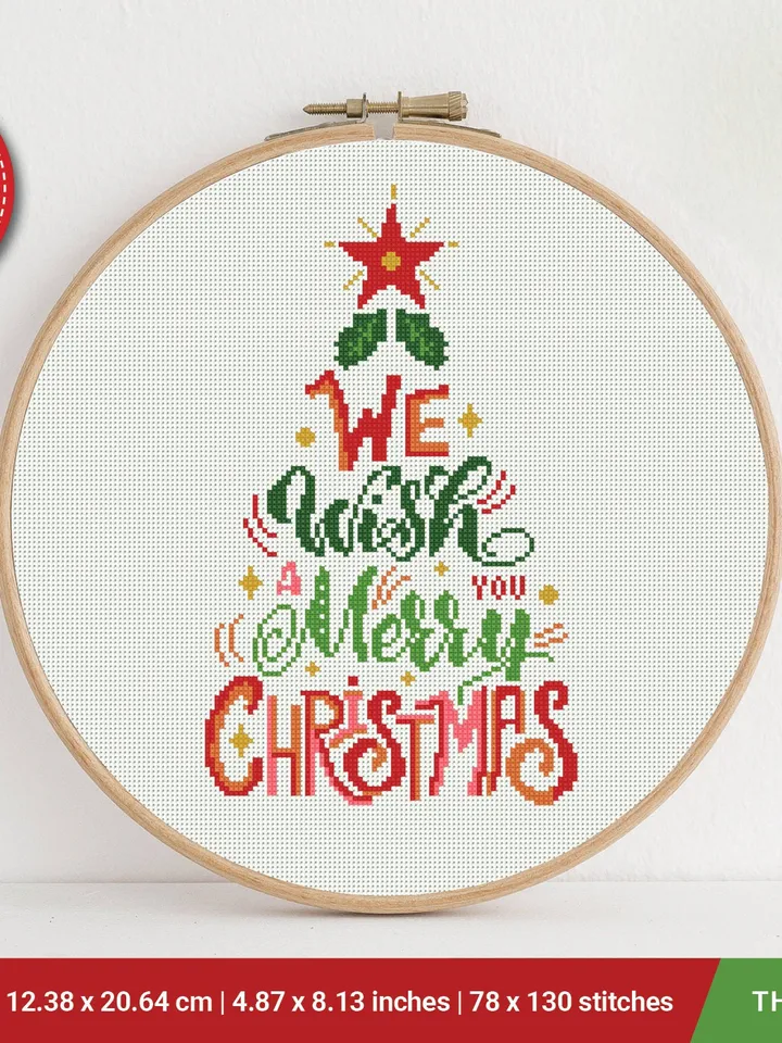 Christmas Tree, We wish you a Merry Christmas cross stitch pattern, decor, counted, chart, gift DIY, embroidery, instant PDF